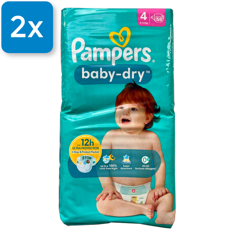 Pampers Baby Dry Gr. 4,  9-14kg - (2 x 58 Stück)